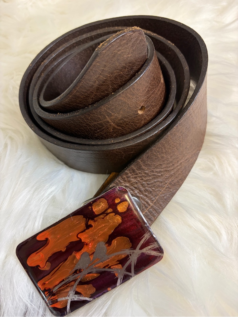 VTG Made in Canada Genuine Leather Brown Belt Artisanal Bird Buckle XL